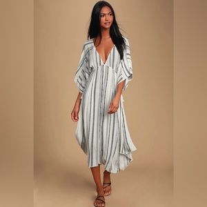 Lulus Augas Santas Black and White Striped Swim Cover-Up size M